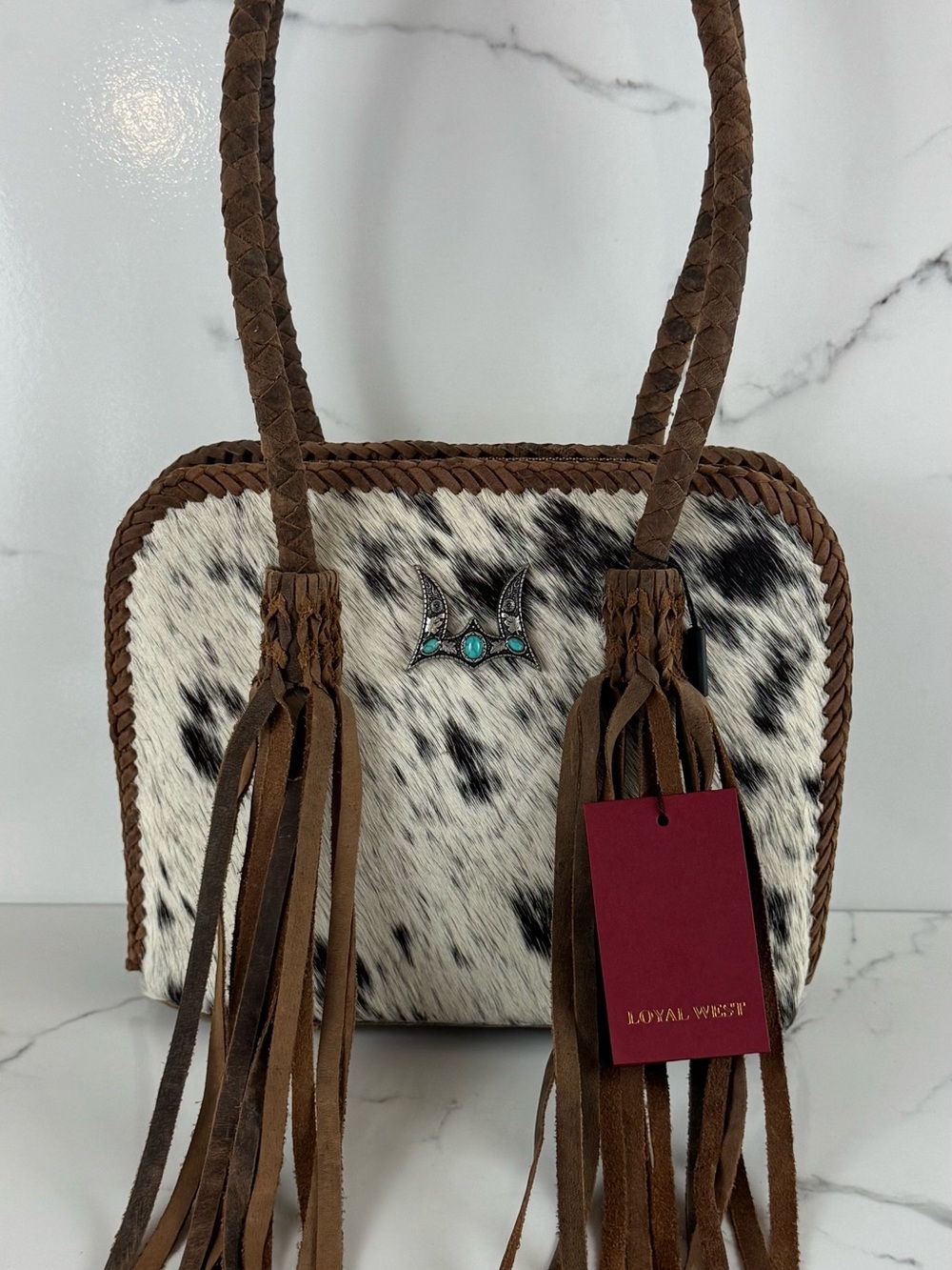 Loyal West Suave Brown & White Cowhide Tassel Shoulder Bag